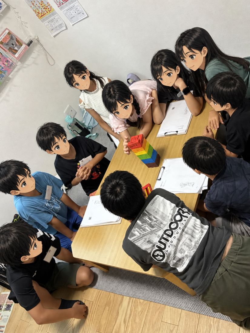 教室で英語のフレーズを練習する生徒たち