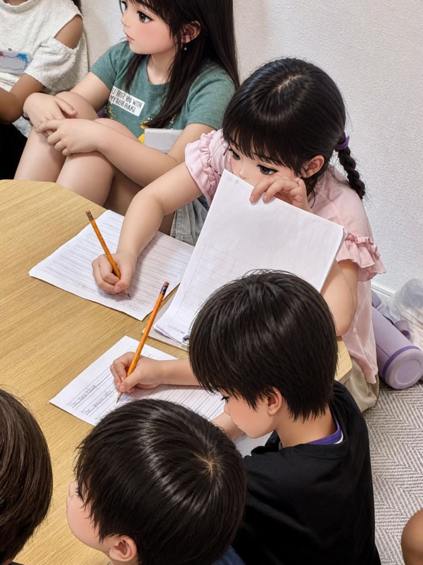 グループで自然を探索する生徒たち