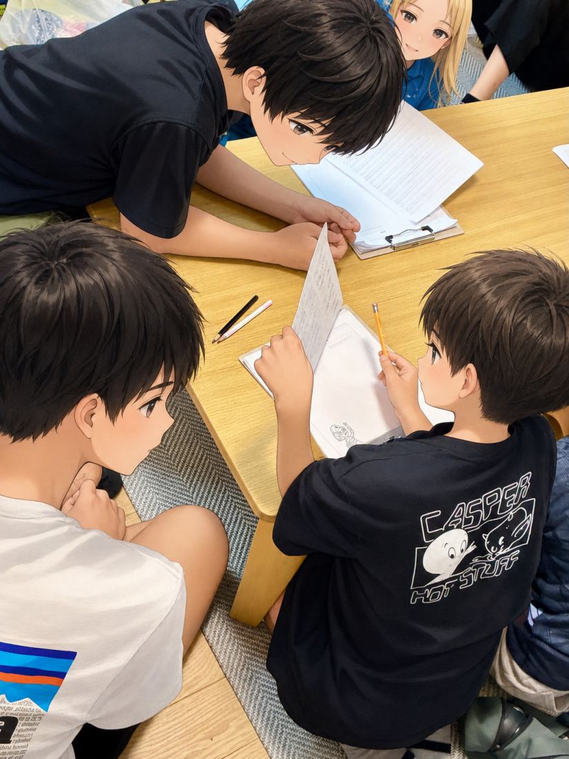 単語を使って自然を表現する生徒たち