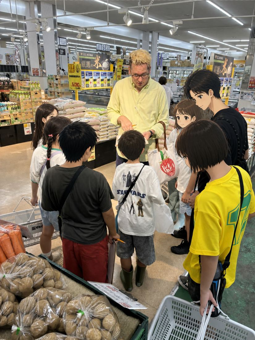 スーパーで相談する生徒たち